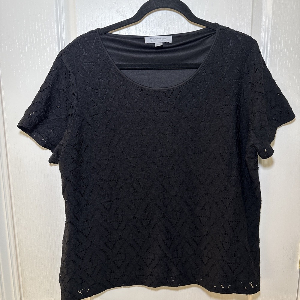 Marc New York Andrew Marc Women XXL Black Lace Overlay Top Short Sleeve